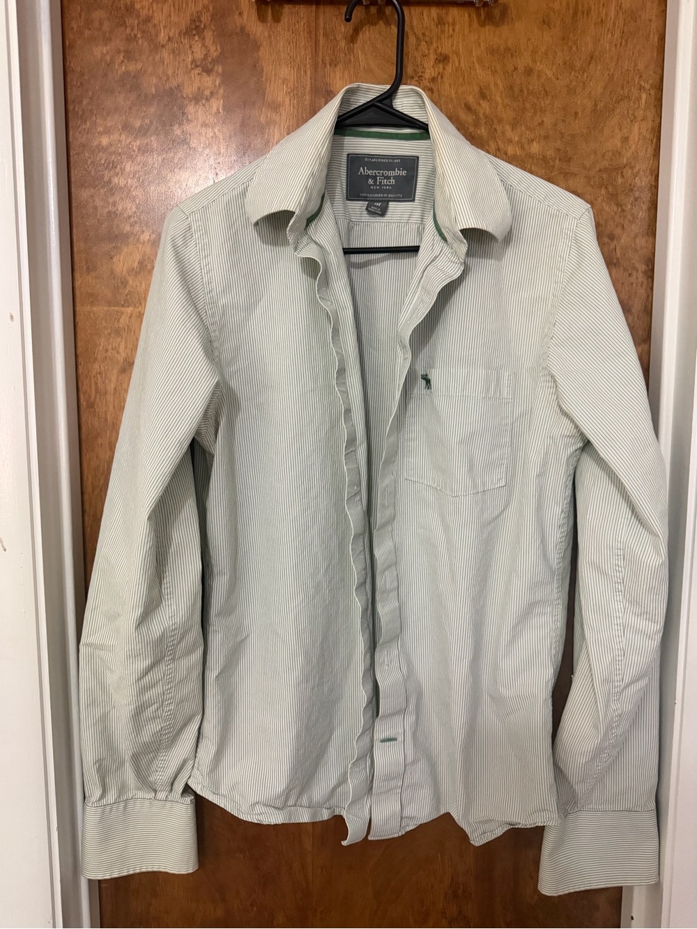 Abercrombie & Fitch Light Green Micro-Stripe Shirt Jacket